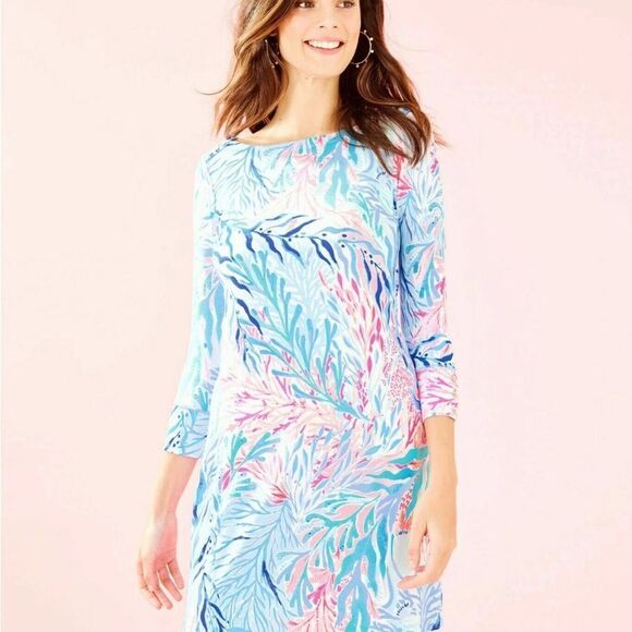 $138 New Lilly Pulitzer UPF 50+ SOPHIE DRESS Kaleidoscope CORAL - Picture 1 of 7
